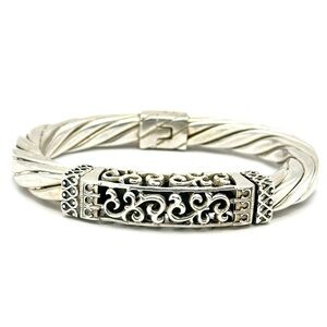 Silpada Retired B0669 Sterling Silver Hinged Twisted Cable & Filigree Bracelet